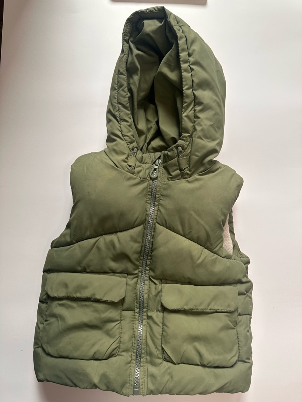 Zara Olive Green Hooded Puffer Vest for Kids